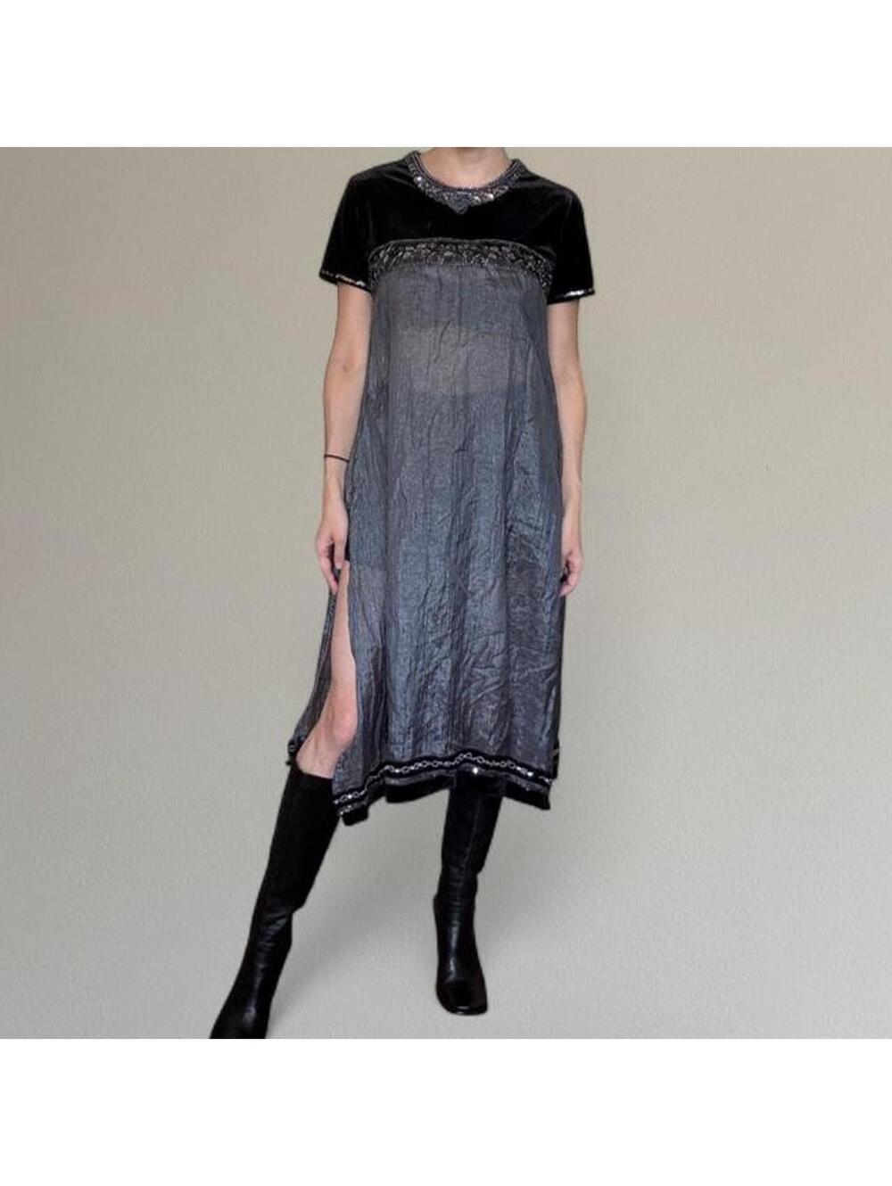 90s sheer beaded dress. Size M.